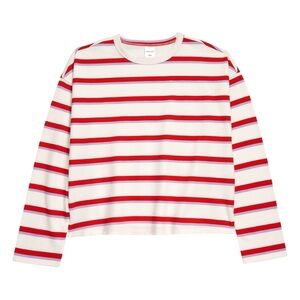 Nordstrom Kids Stripe Cotton Crewneck Pullover in Ivory Pristine Red Stripe XL